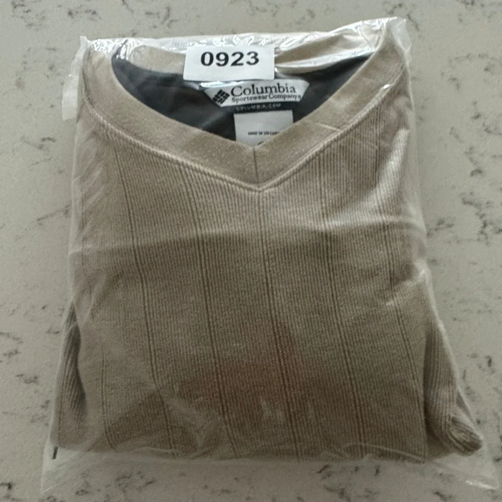 Columbia Pullover Sweater Mens XXL Tan Ribbed V-Neck Long Sleeve Earth Tones